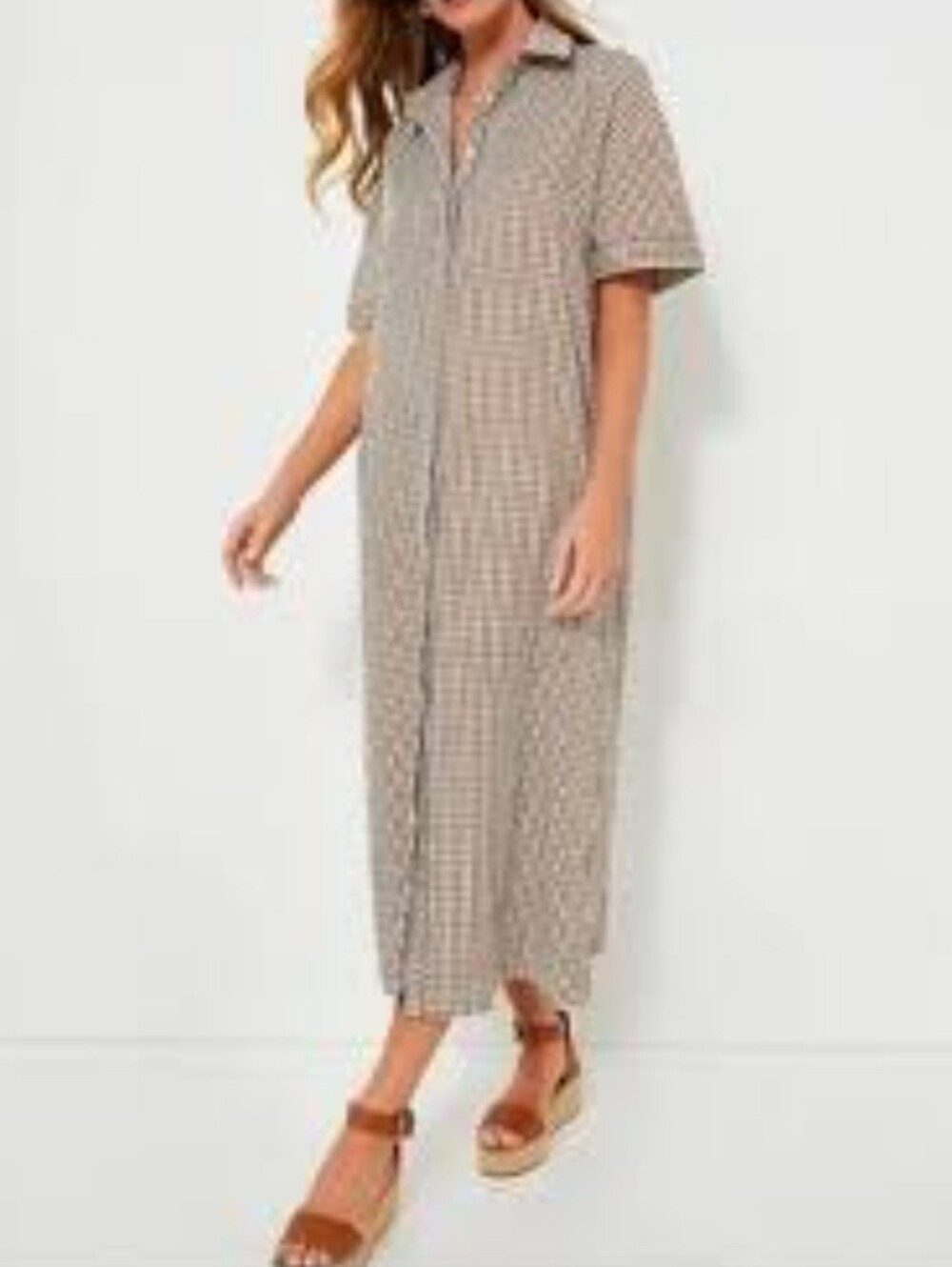 Tuckernuck Pomander Place Zacara Brown Gingham Seersucker Maxi Dress Size Small.